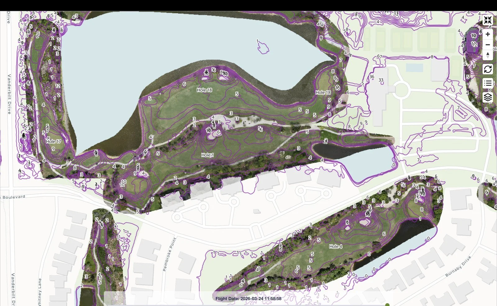 Full-course contour lines, Audubon Country Club