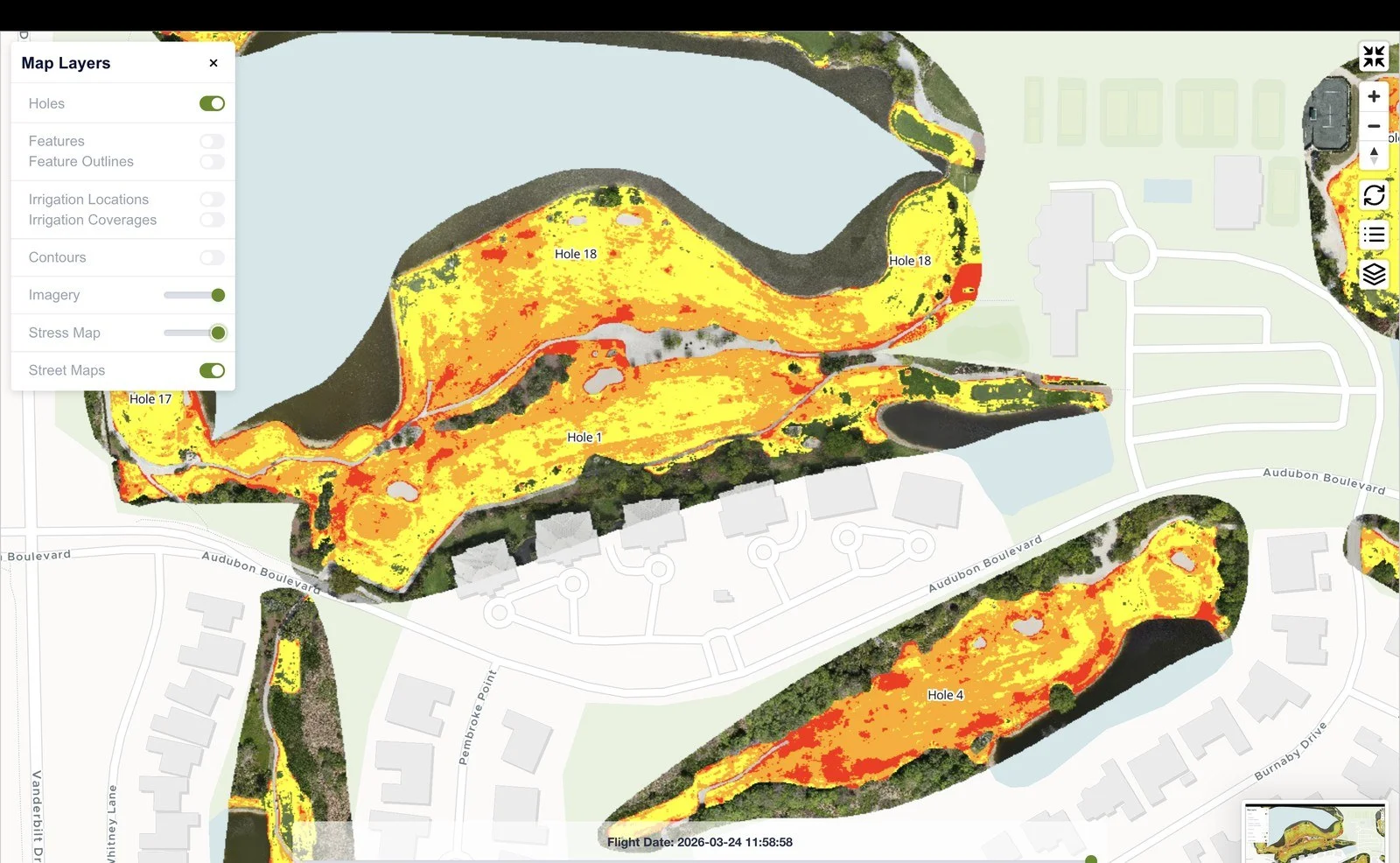 Full-course stress map, Audubon Country Club